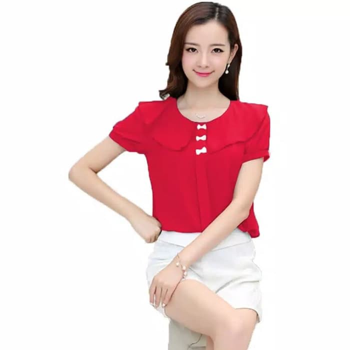 Baju Wanita Atasan Blouse-Tangan Pendek Gaya Korea Model Terbaru - Ck9200