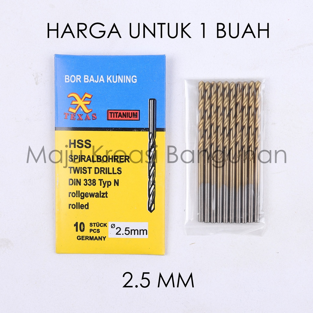 Mata Bor Besi Baja Kuning 2.5mm 2.5 mm Kuningan Twist Drill Titanium 2,5mm 2,5