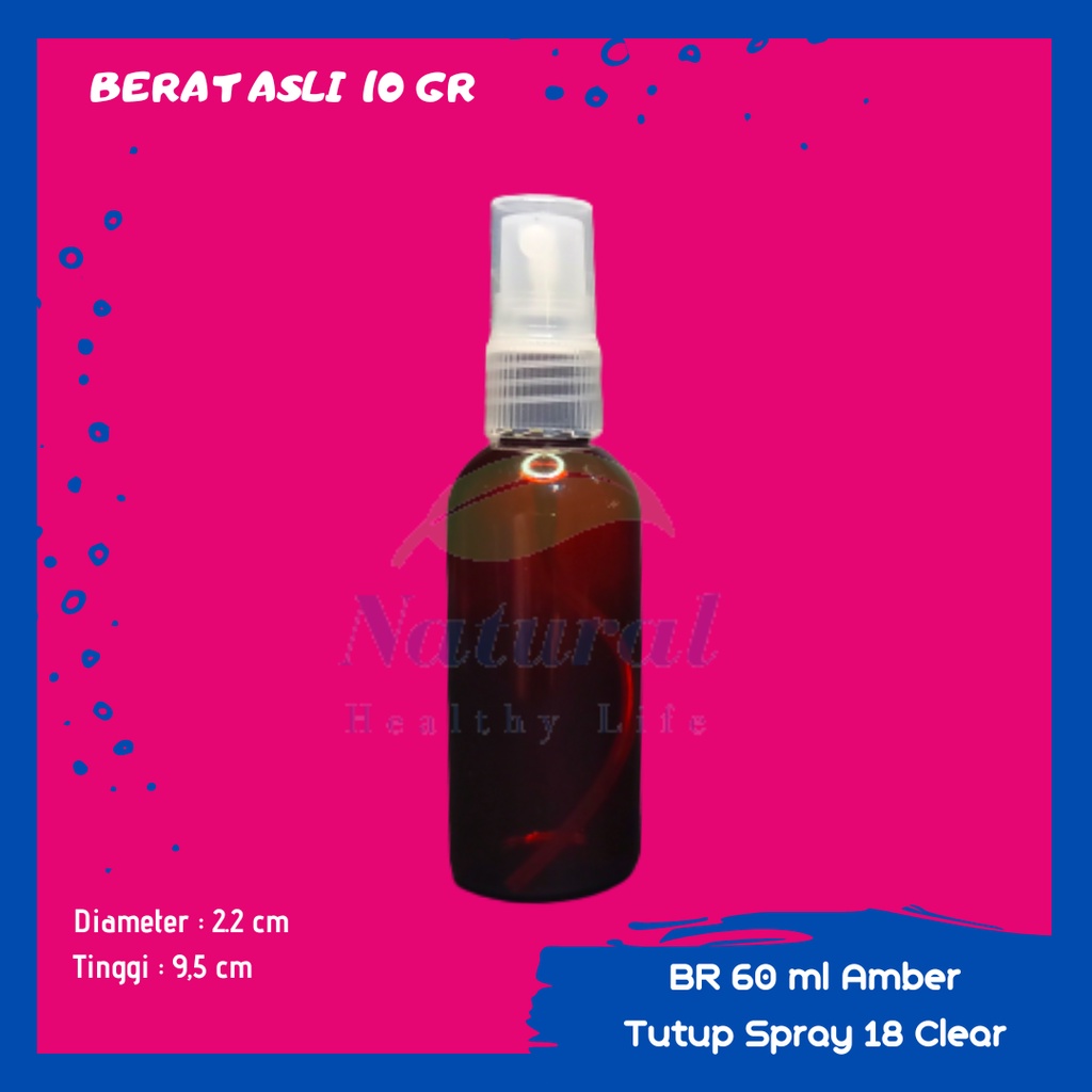 Botol 60ml Amber Cokelat Tutup Spray Mist Neck 18 Bahan PET