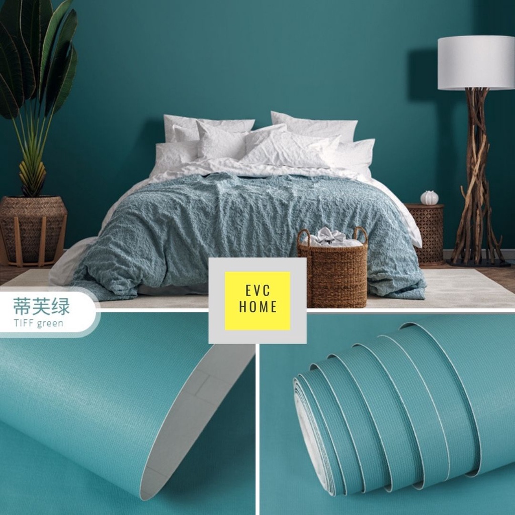 EVCHOME 45CM x 10M Wallpaper Sticker Dinding Polos 3D Korea Premium/Wallstiker Embos Dekorasi Dinding-Green Tosca