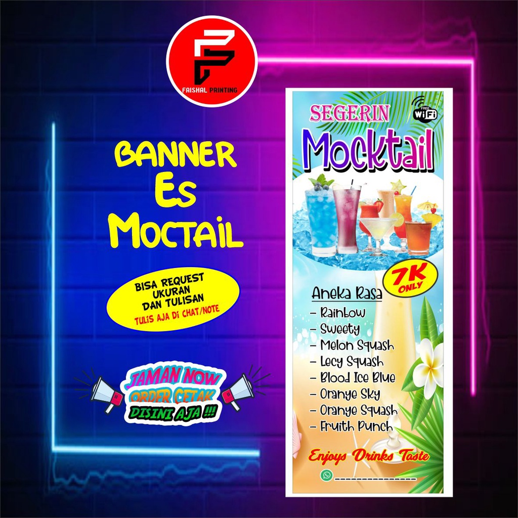 Banner Es Mocktail Spanduk warung Es Backdrop Kios es Ukuran 0,6 x 1,6 meter