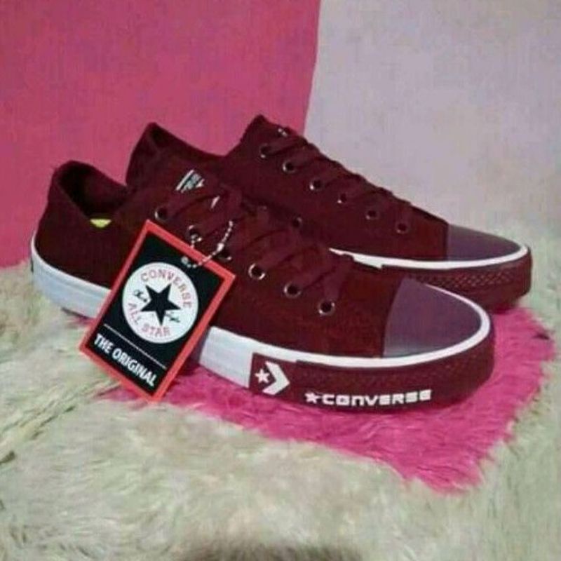 Sepatu Sneakers Terbaru Converse  Chuck Taylor ll low pendek army black ox white-Marun bw