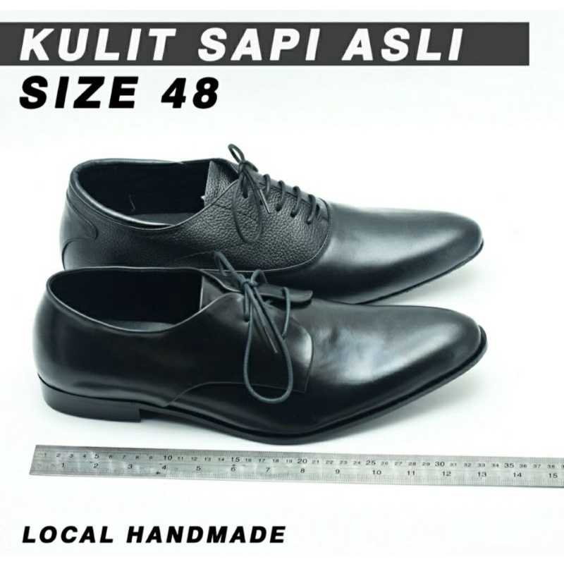 Kulit Sapi Asli 100% Pantofel Tali Pria Big Size 44-48 Sepatu Kerja Over size hitam JUMBO Kantoran PNS Sepatu Aladin