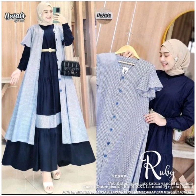 Gamis wanita terbaru/rubby set 2in1/gamis polos musim/gamis murah