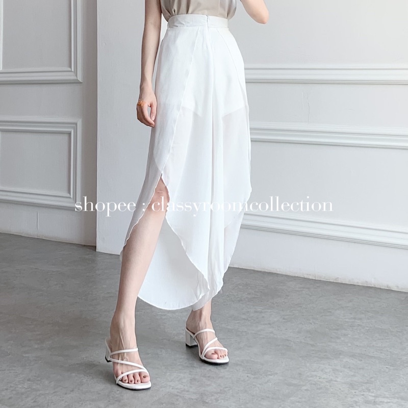 ESCARI PANTS ASSYMETRY SIDE SLIT LAYER CELANA PANJANG KULOT WANITA BAHAN SOFT CRINKLE HIGHWAIST HIGH WAIST POLOS BLACK LIGHT BROWN ARMY GREY BLUE NUDE CREAM WHITE-2