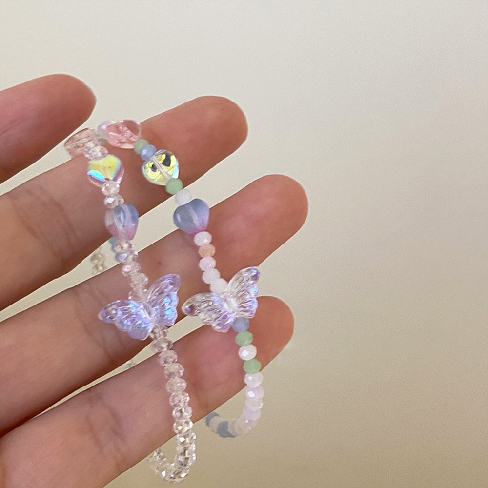 Gelang Manik-Manik Kupu-Kupu Hati Warna-Warni Bahan Akrilik Gaya Korea Untuk Wanita Butterfly