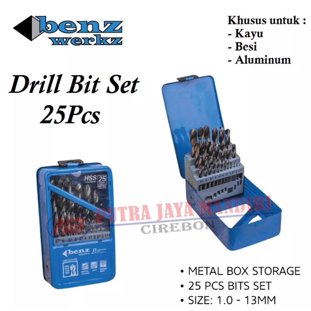 Benz Mata Bor Besi Kayu Alumunium Set 25 Pc Drill Bit 25 Pc / Mata Bor Set Multifungsi Besi Metal Kayu Alumunium 25 Pc