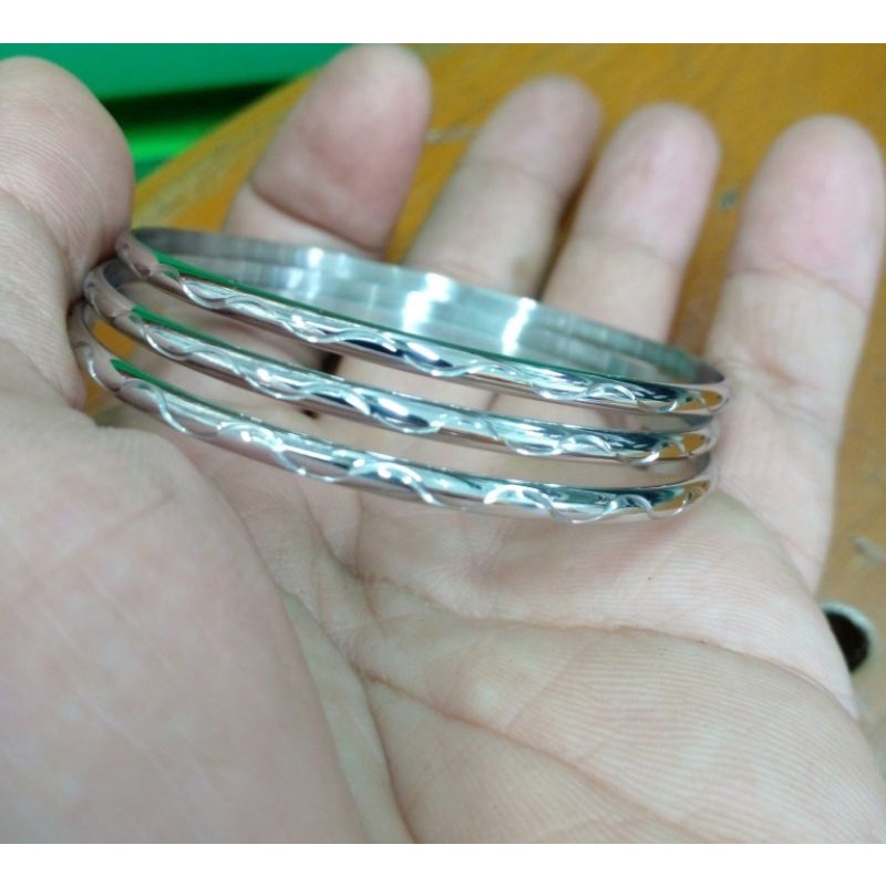 Gelang Titanium set 3 keroncong silver 01