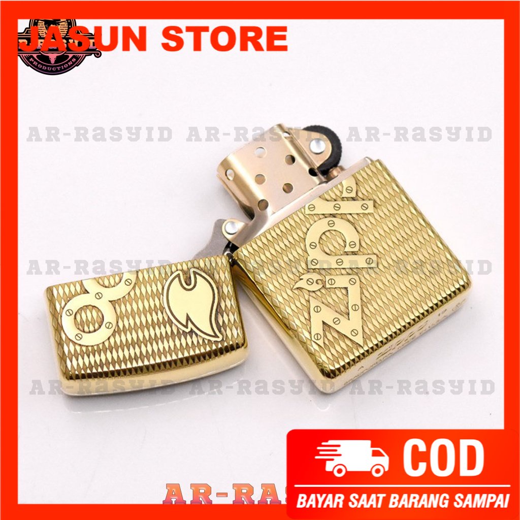 Korek Api Minyak Zippo Gold Ukir Motif Bolt Flame Logo Zippo 168 3962-1