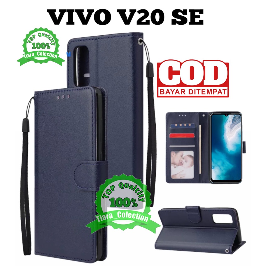 Leather Flip Case Vivo V20 SE Case Dompet Hp Buka Tutup Slot Sim Card