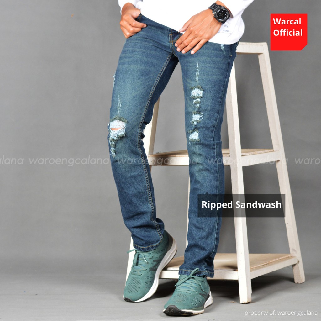 Jeans Sobek Ripped Sandwash Blue