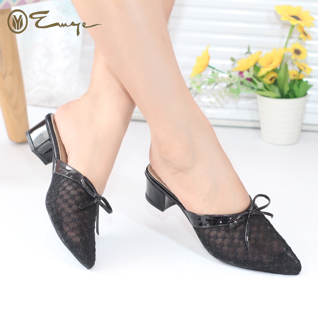 Sepatu Sendal Mules Pesta Kondangan Wanita 3cm Brukat Kebaya I Sandal Pesta Brukat Wanita Terbaru EMYE