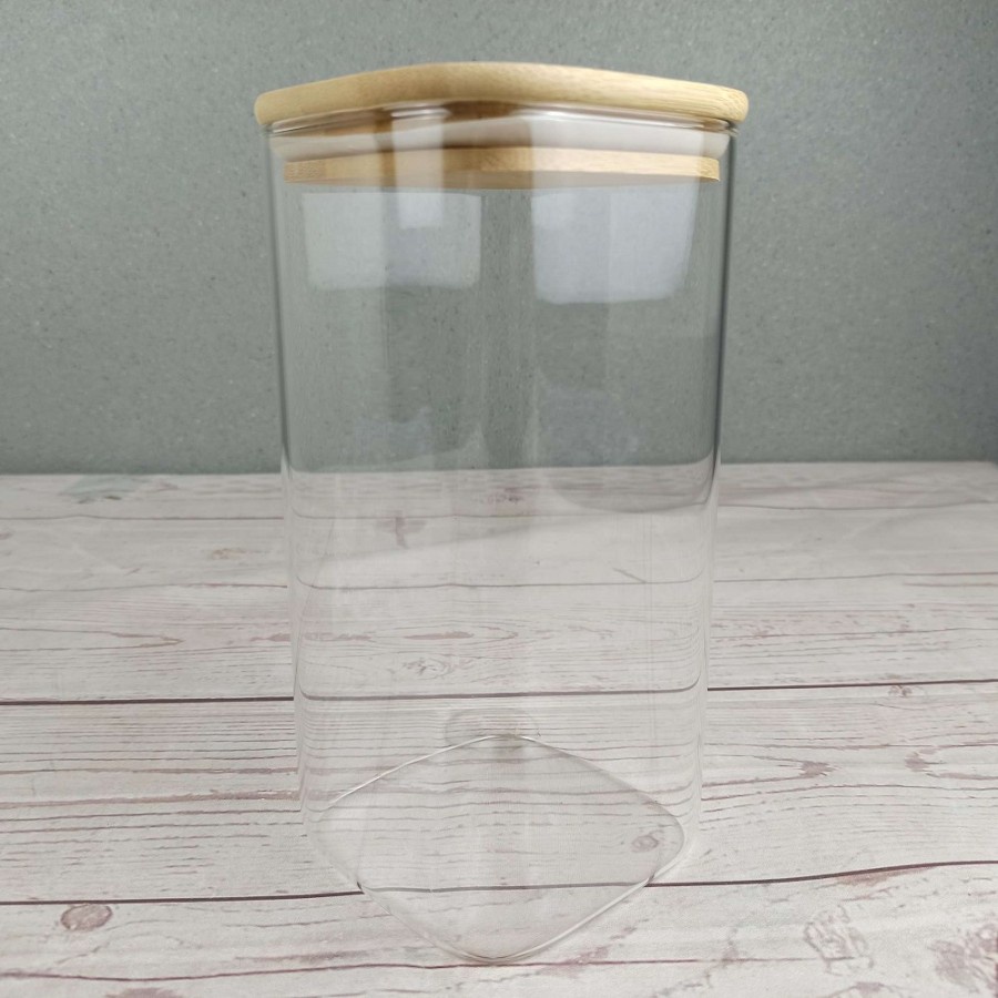 Toples Kaca Penyimpanan Makanan Glass Storage Jar 10x10x20cm - HC1019 - Transparent