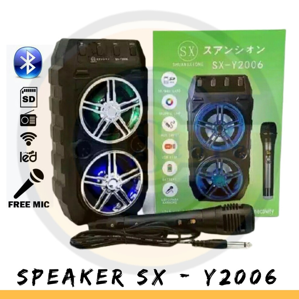 Speaker Aktif Portable + Mic SX Y2006 Bluetooth Super Bass Mp3 Player USB AU02