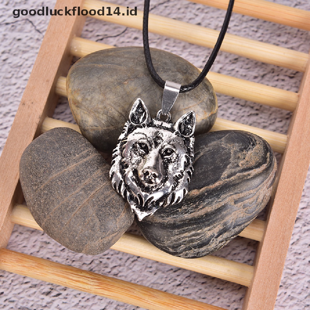 [OOID] Tibetan Silver Wolf Head Pendant Necklace Amulet Animal Viking Men Gift Jewelry ID