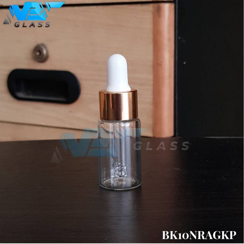 botol kaca pipet 10ml bening - ring almunium gold