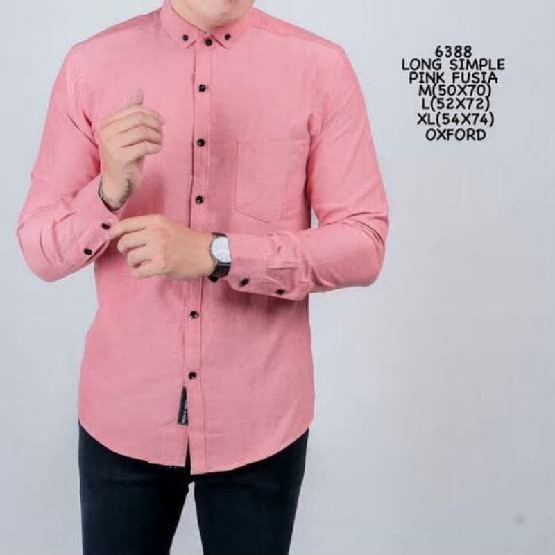 Kemeja / Hem Polos Pria Kasual Formal Lengan Panjang Pendek Warna SOFT PINK