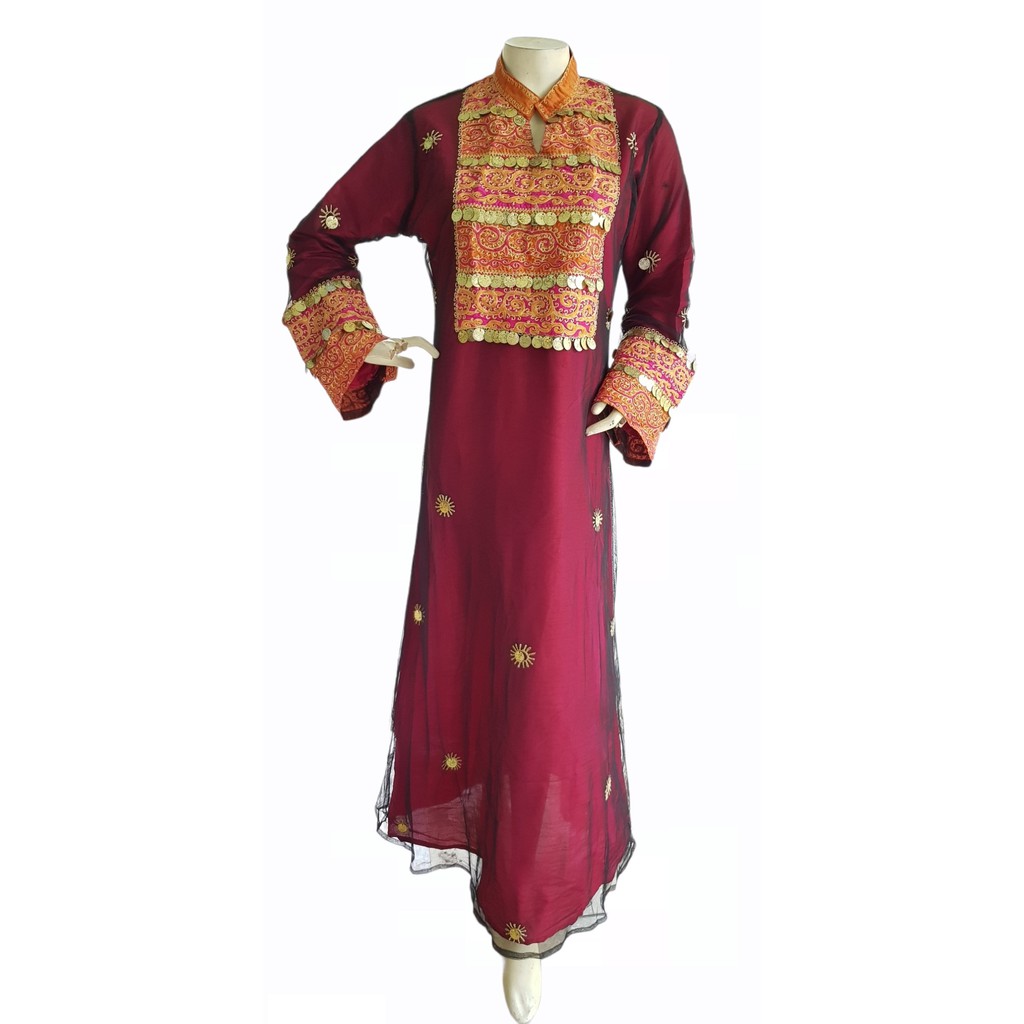 Gamis Koin Arab Hitam Pink