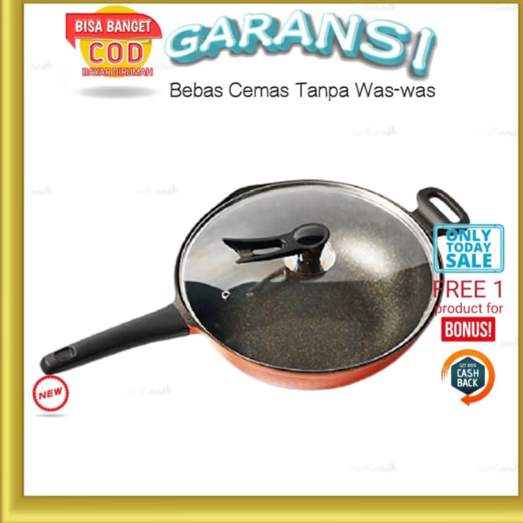 Panci Wok Pan Anti Lengket 36 Cm Nupon Sunkist Dan Tutup Kaca