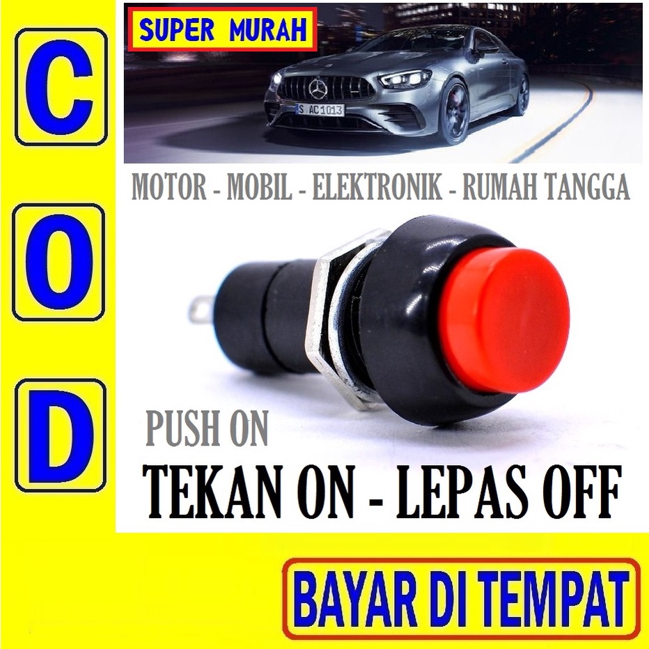 RAK 1C Saklar Push On Besar  Bulat Listrik Led Motor Mobil 12v 24 Volt 2 Pin Tombol Toggle Tekan On 