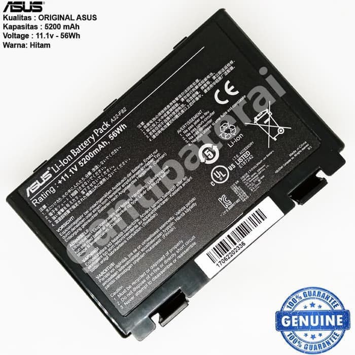 Original Baterai Asus F82 F83S K40 K40E K40IJ A32-F52 A32-F82