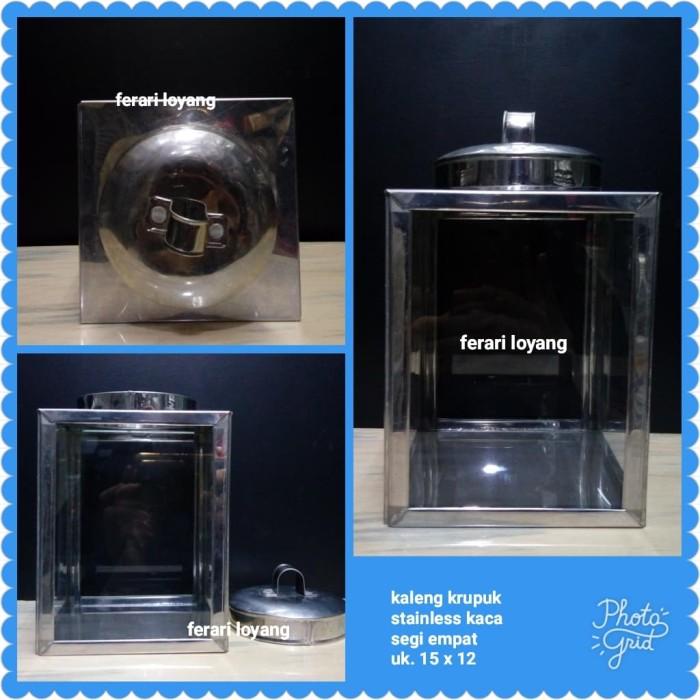 Berkahmurah Kaleng Krupuk Stainless/Kaca/Segi Empat/Souvenir Uk 15 X 12