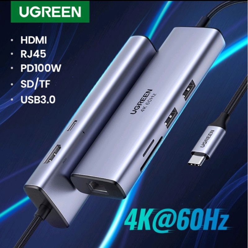 Ugreen Hub 6 7 in 1 Usb C to 4K Usb 3.0 Card Reader Gigabit Lan Ethernet No / Support Power Delivery 100Watt