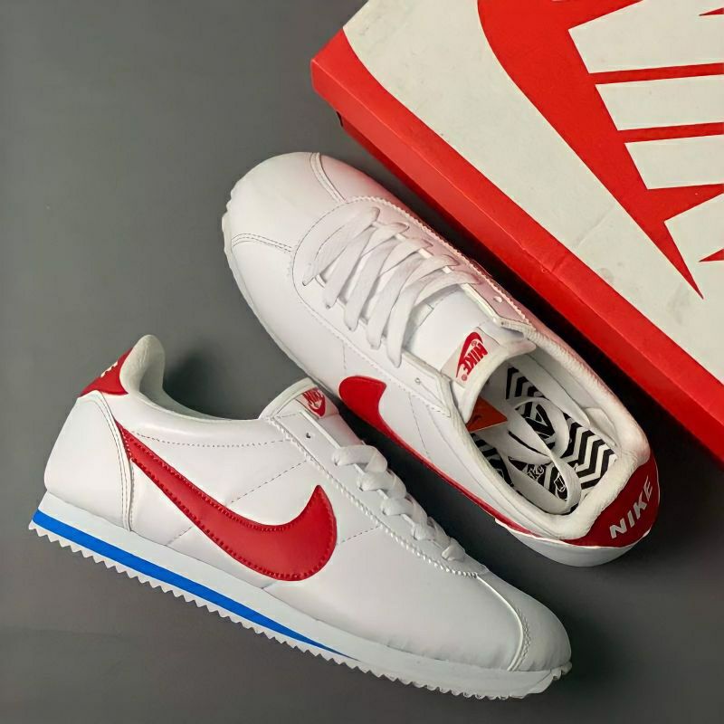 Sepatu Nke Cortez White Red Premium Grade Original Unisex Pria Wanita