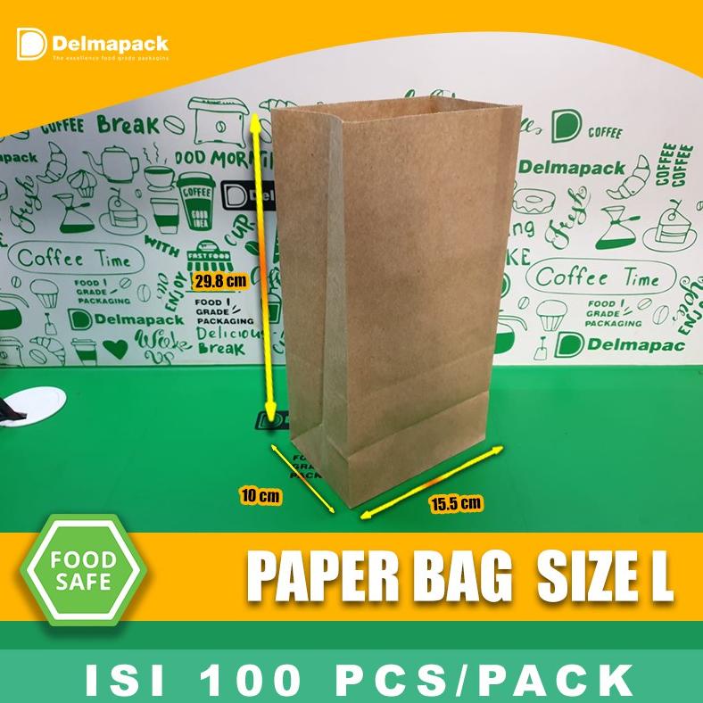 

Paper Bag Kantong Kertas ( L ) / Kantong Roti, Fried Chicken, Snack - 100 Pcs