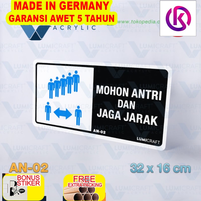 

Grosir Sign "Mohon Antri Dan Jaga Jarak" Akrilik 32 x 16 cm | AN-02