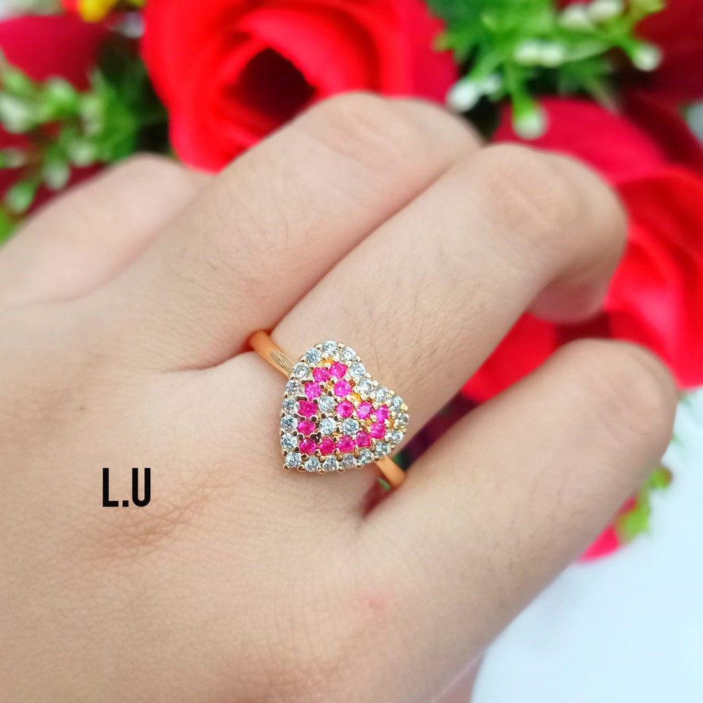 Cincin Dewasa Full Permata Kombinasi Motif Love Perhiasan Wanita Gold dan Silver limited e