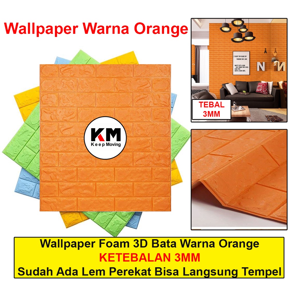 KM Wallpaper Foam 3D Bata Warna Orange Premium Wall Paper Sticker Wallpaper Foam Bata Stiker