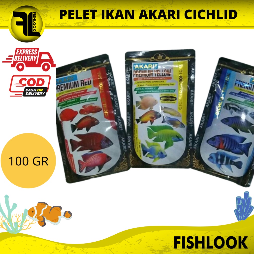 AKARI PREMIUM YELLOW CICHLID TROPICAL PAKAN IKAN MAKANAN IKAN 100 GRAM