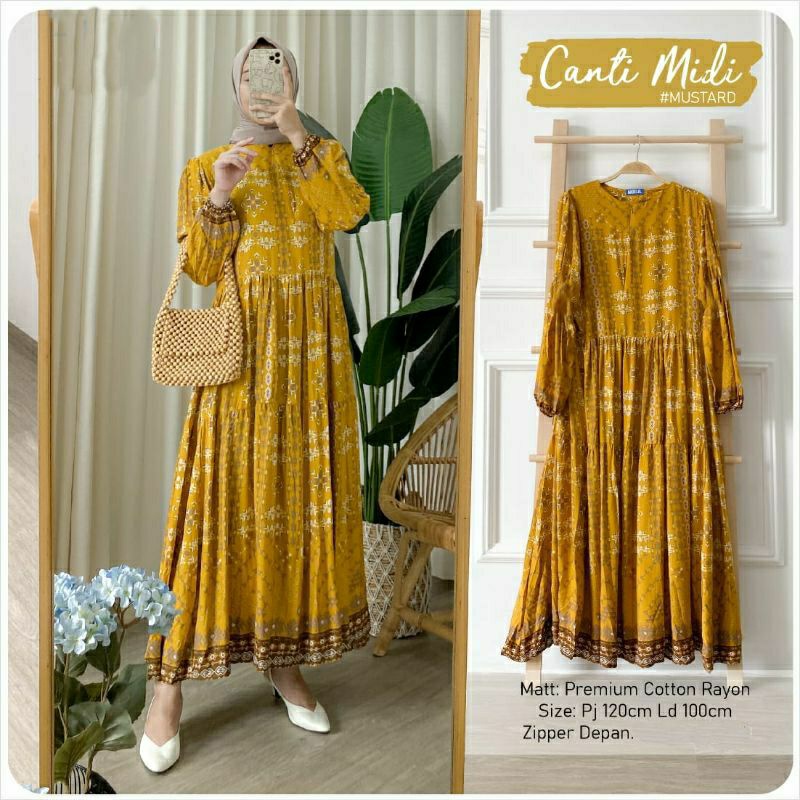 CANTI MIDI DRESS / MIDI DRESS RAYON MOTIF TERBARU / MIDI DRESS BUSUI / MIDI DRESS CASUAL KONDANGAN /