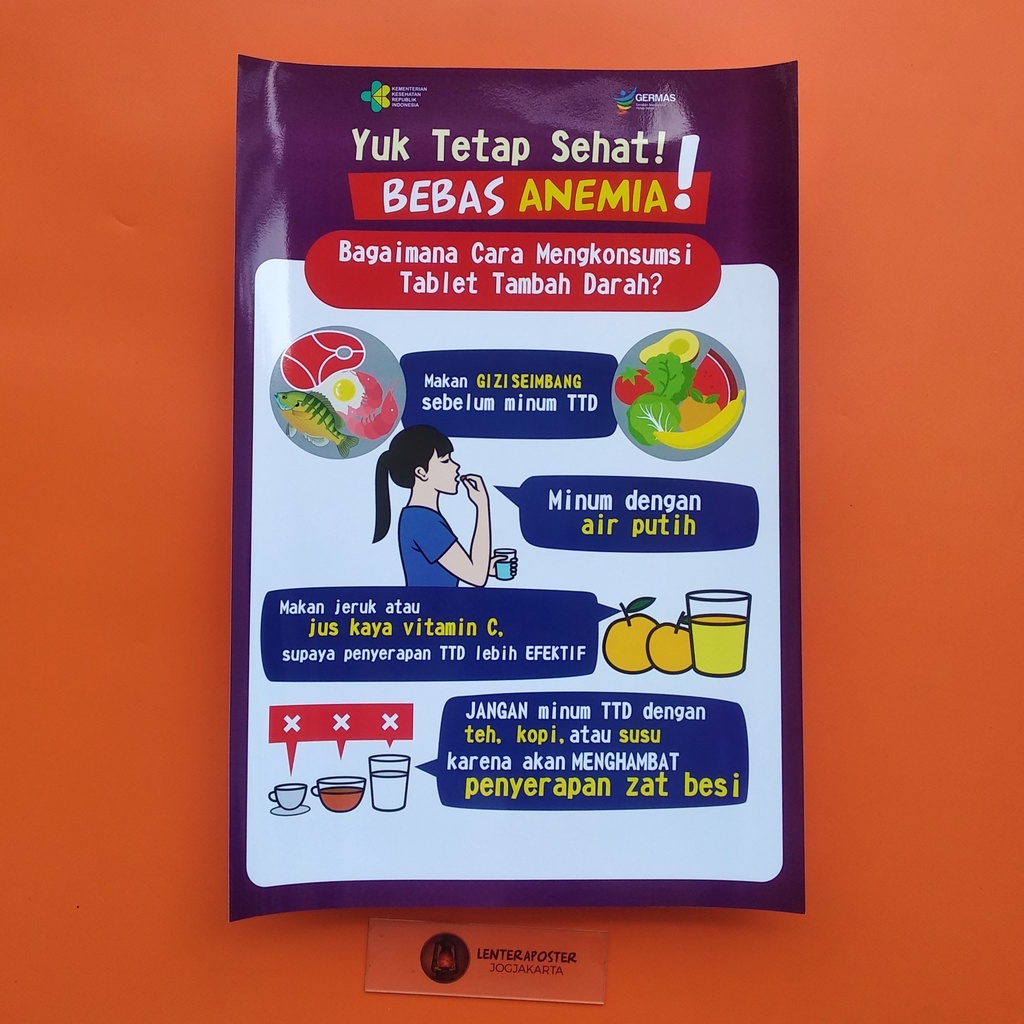 Poster Anemia Remaja : Tetap Sehat Bebas Anemia, Cara Minum TTD