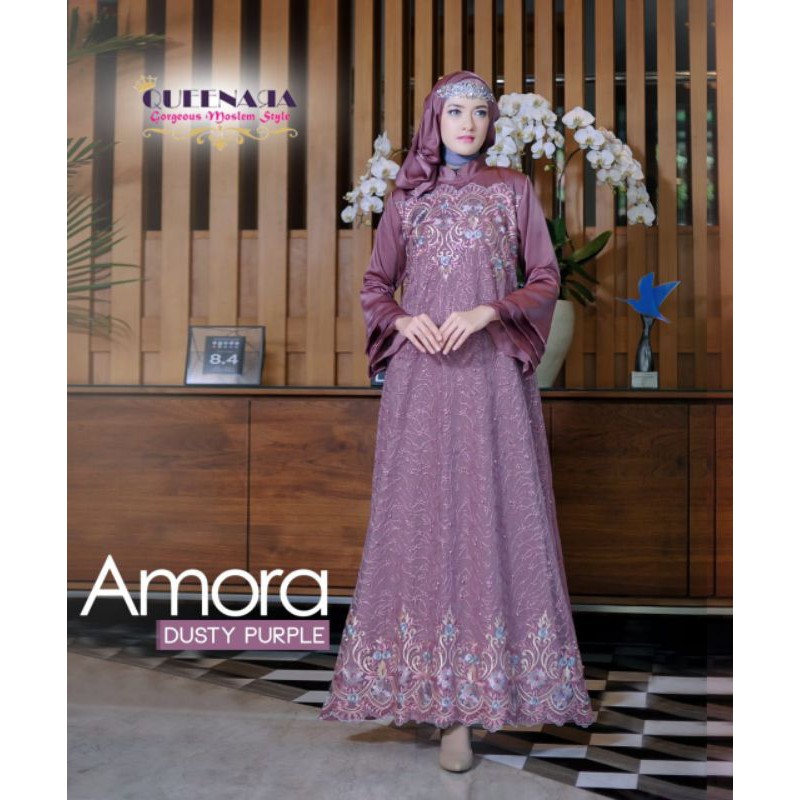 BEST SELLER QUEENARA AMORA dress pesta kondangan tulle mutiara brokat set pashmina