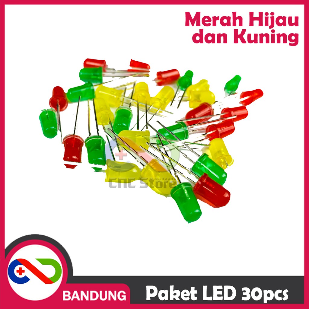 PAKET LED 5MM DIFFUSED 30PCS MERAH KUNING HIJAU