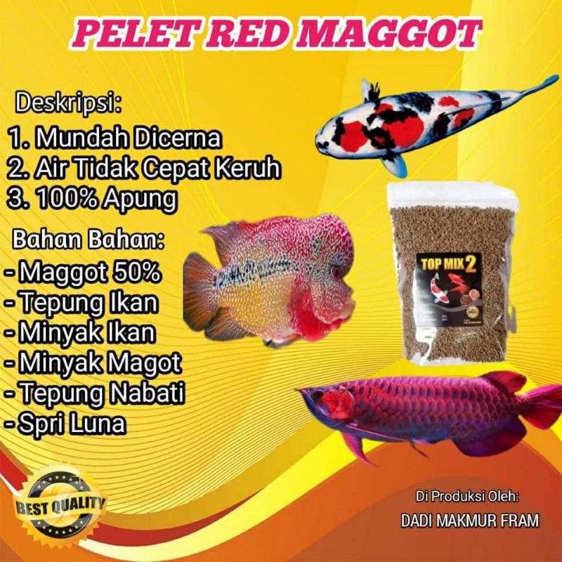 100Gr PELET MAGGOT MAGOT TOP MIX2 ALL SIZE 1,2,3,5MM PAKAN IKAN KOI LOUHAN OSCAR MAS KOKI DLL