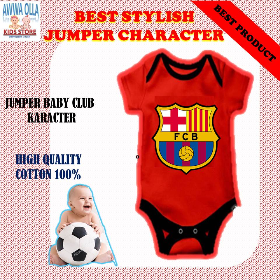 awaola baju bayi 0 6 12 bulan lucu perempuan laki laki jumper bayi boy girl motif bola barcelona kar