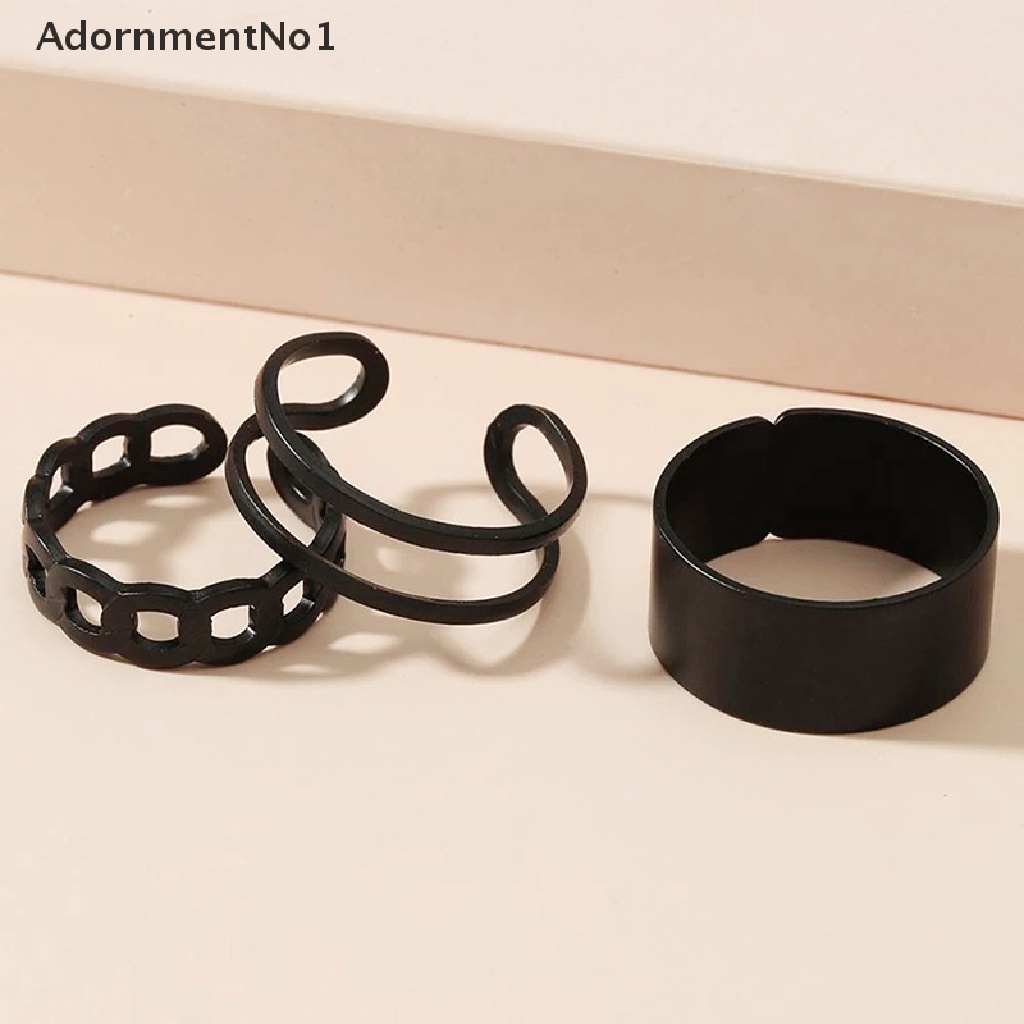 (AdornmentNo1) 3 / 6pcs / Set Cincin Vintage Gaya Punk Desain Geometri Warna Hitam Metalik Untuk Wanita