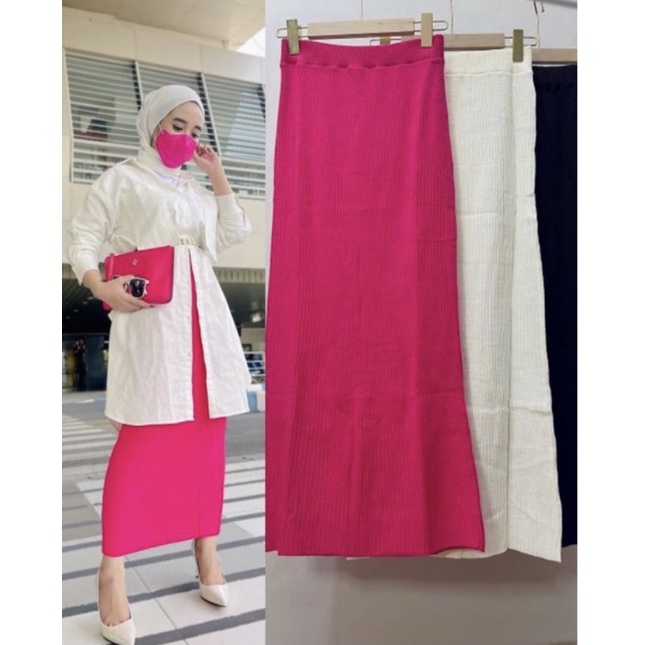 rok span rajut /rok rajut [premium] tebal-Pink fanta(fuchia)