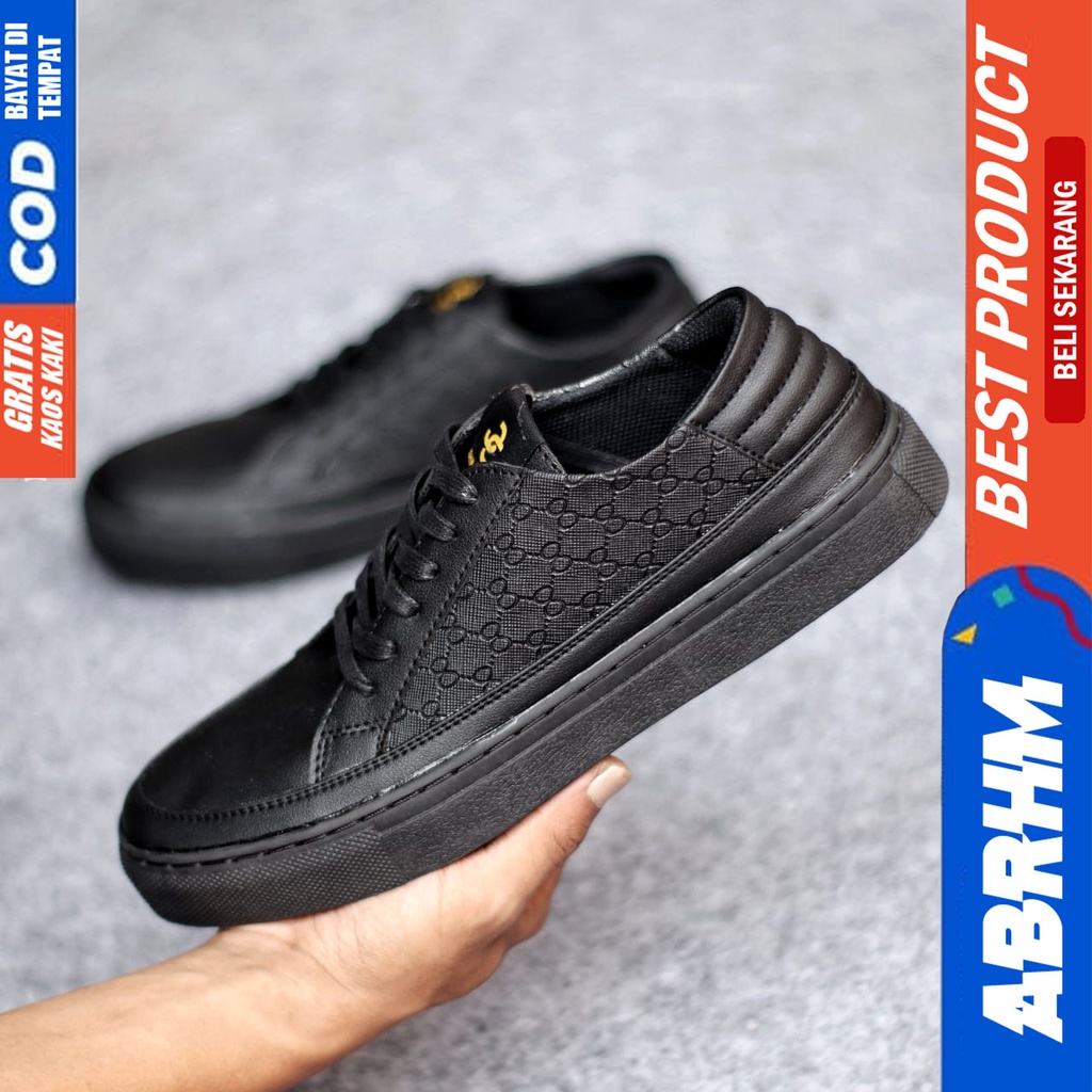 Sepatu Casual Pria Sneakers Hitam Kasual Kulit Pu Kekinian Kerja Kuliah Kantor Fashion Shoes Terbaru ABRHM ALTERIO