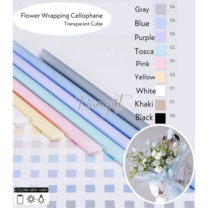 ( 5 Lembar ) TRANSPARANT CUBE - FLOWER WRAPPING PAPER KERTAS BUNGA KOREAN CELLOPHANE PLASTIC KARANGAN BUKET