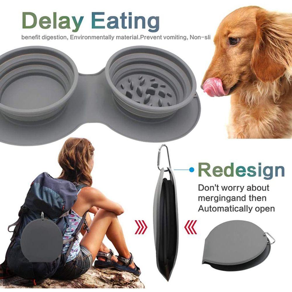 [Elegan] Mangkuk Anjing Mudah Dibersihkan Adjustable Portabel Anti Tumpah Silikon Collapsible Pets Supplies