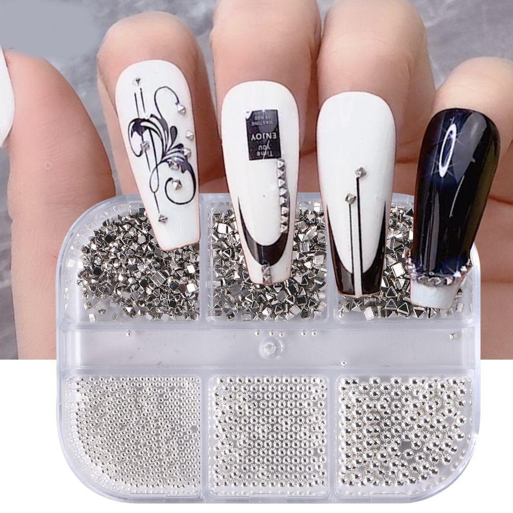 R-flower Nail Metal DIY Nails Art Desain Diamond Silver