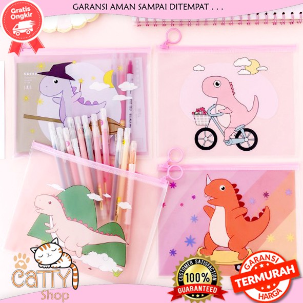 

ZIPPER BAG TRANSPARAN DINOSAURUS / TEMPAT PENSIL DINOSAURUS / MAP FILE MOTIF DINO