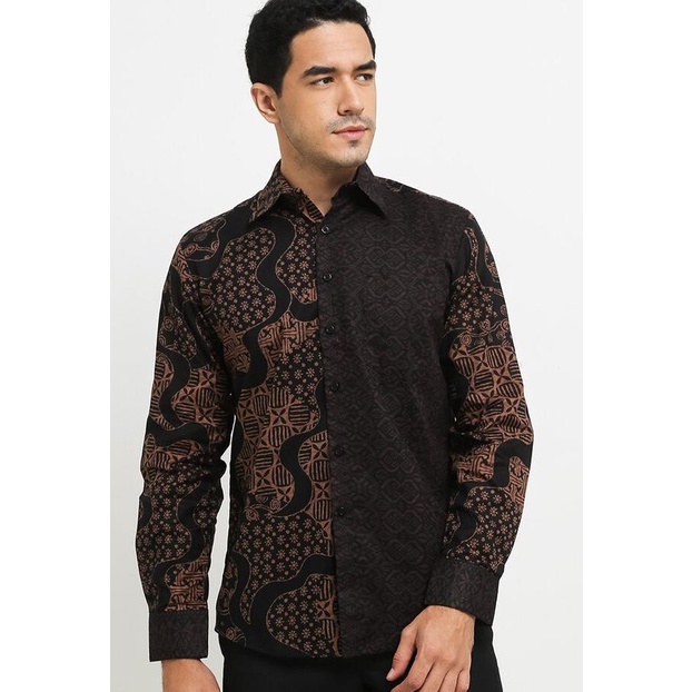 Arjuna Weda Kemeja Batik Pria Tambal 2 - Hitam