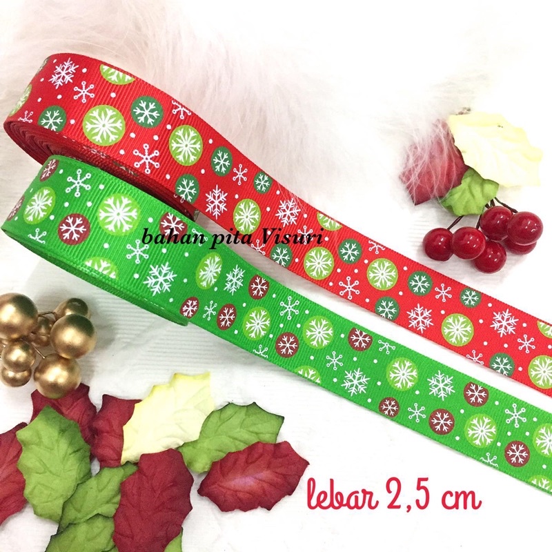 Pita Natal Motif Snowflake Grosgrain 2,5 cm per yard(90cm)