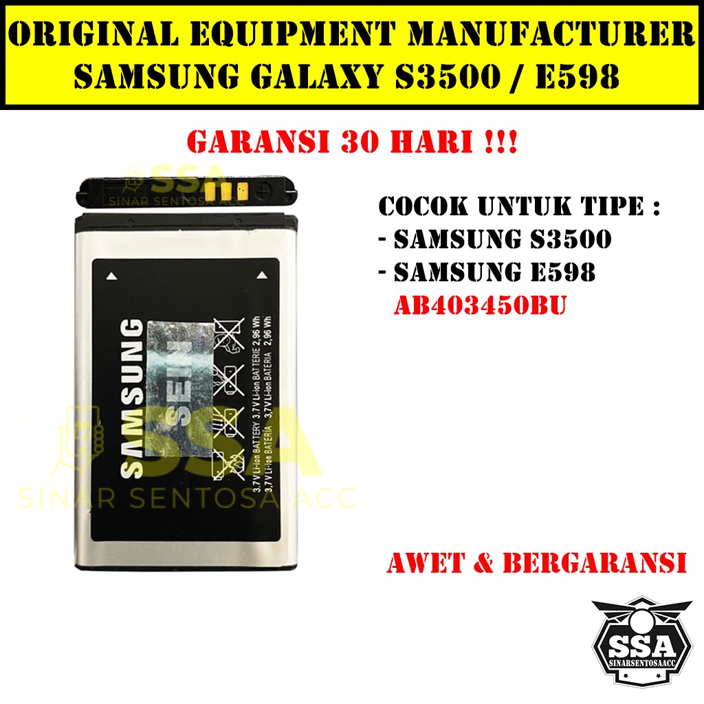 Baterai Original OEM Samsung Galaxy S3500 E598 AB403450BU B403 S 3500 E 598 HP Ori Battery Batrai Batre Batu Batere GARANSI AWET MURAH