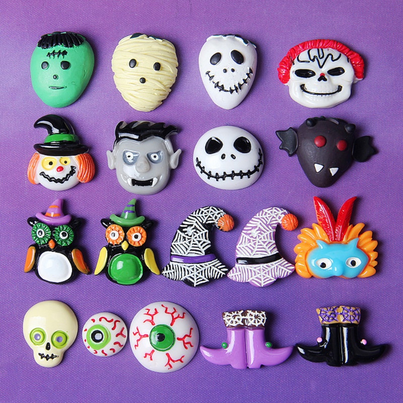 Zzz 100Pcs Ornamen Resin Flatback Bentuk Hantu / Tengkorak / Penyihir / Bola Mata Untuk Scrapbook Charms